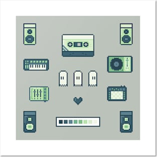 Pixel Art Music Set Green Posters and Art